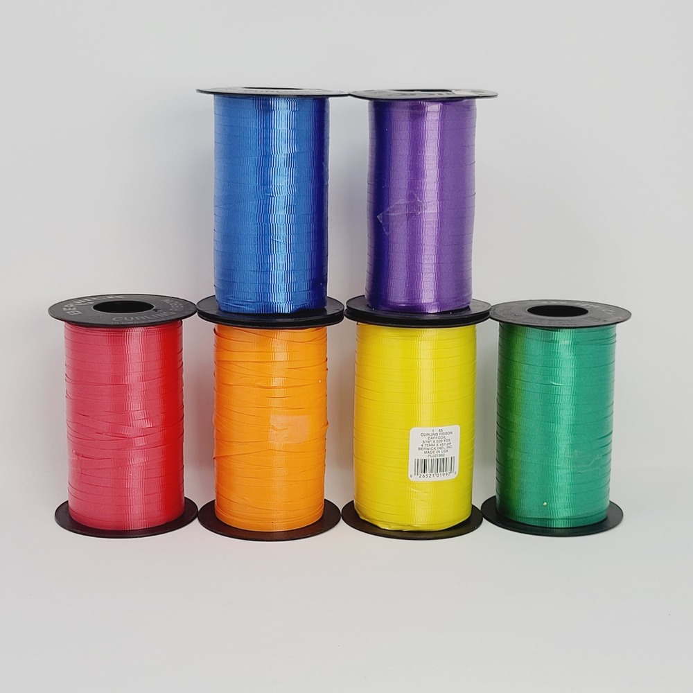 VALUE BUNDLE Lot of 6 Curling Ribbon Spools Rainbow 3/16 in Party Gift Wrap
